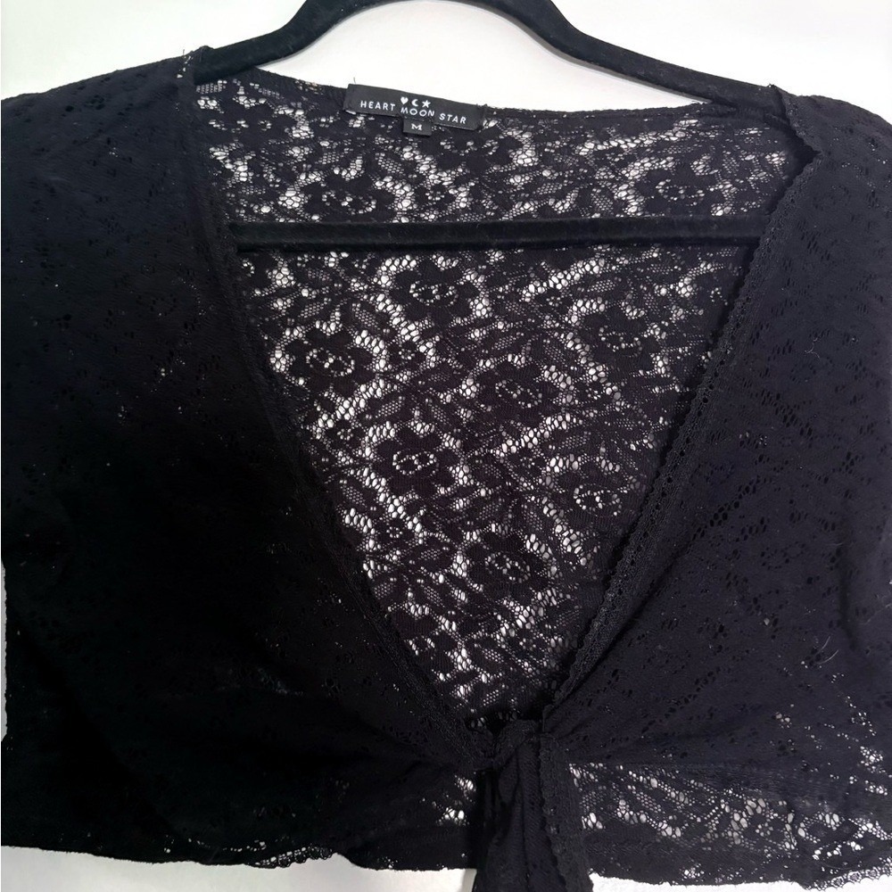 Vintage Black Lace  Whimsigoth Y2K Cropped Shrug Bolero Cardigan-M